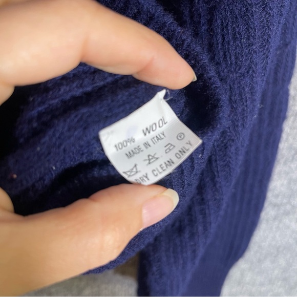 Vintage Men’s Large Longchamp Paris Blue 100% Wool Crewneck Knit Made in Italy - Picture 3 of 7